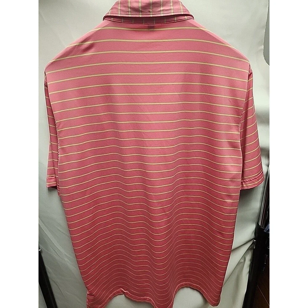 Peter Millar Shirt Men's Large Summer Comfort Pink Lime Striped Polo Golf NoLogo